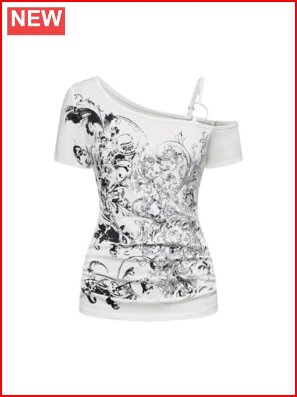 Women's Gothic Off Shoulder Top Emo Grunge Y2K Ruched Slim Fit Tee